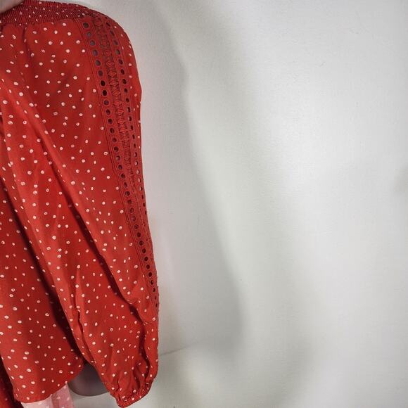 Maurices Womens Polka Dot Off The Shoulder Blouse Crochet Long Sleeve Size XL - Picture 6 of 12